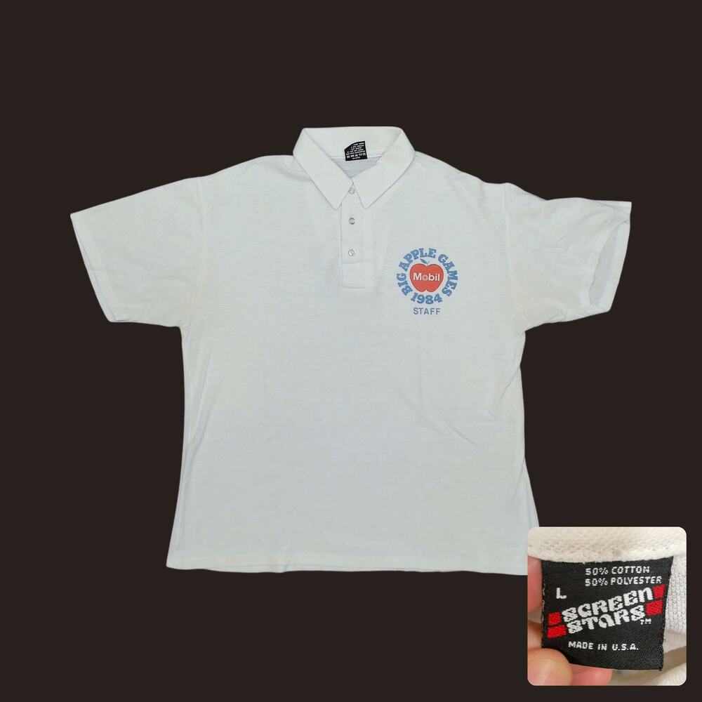 Vintage 80s Big Apple Games Mobil Polo Shirt Medium